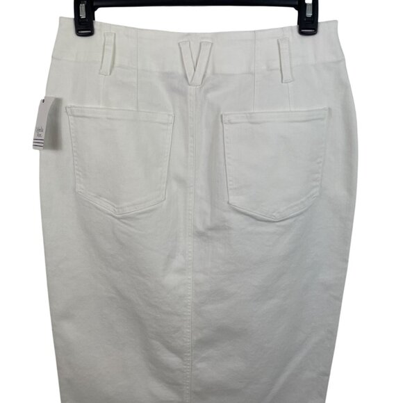 Ophelia Roe Women's Size Large White Denim Jean Midi Skirt Front Slit - Picture 7 of 10